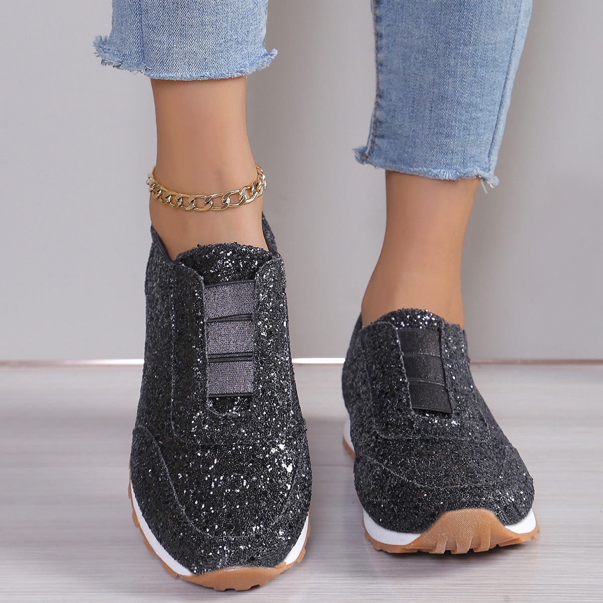 New Autumn/Winter Women's Sequined Casual Flats (Low-cut, Flat-soled)