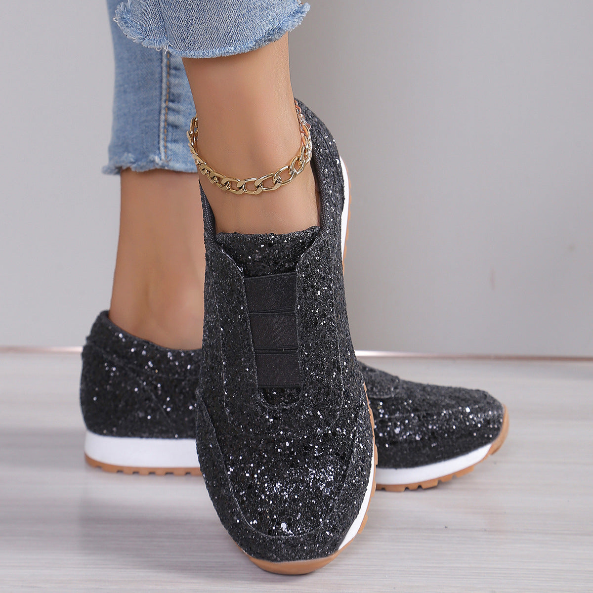 New Autumn/Winter Women's Sequined Casual Flats (Low-cut, Flat-soled)