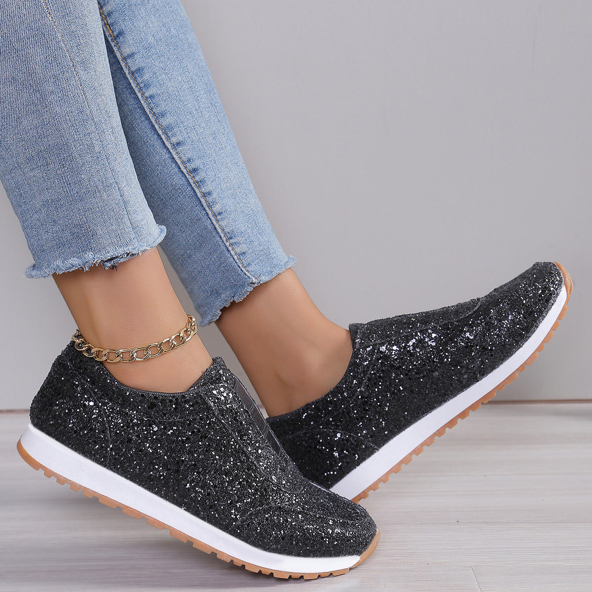 New Autumn/Winter Women's Sequined Casual Flats (Low-cut, Flat-soled)